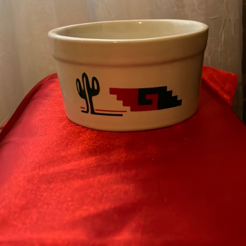 Small bowl dish cream with red and green Cactus design